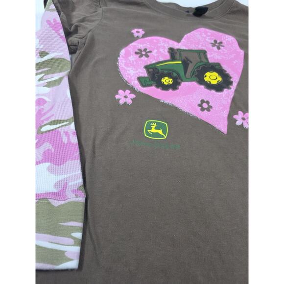 Girls John Deere Big Heart Long Sleeve Camo Shirt Large 14/16 - Picture 2 of 5